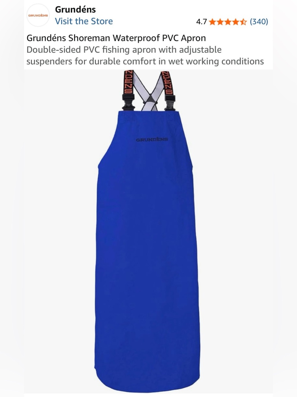 Grundéns Shoreman Waterproof PVC Bib Apron — Royal Blue